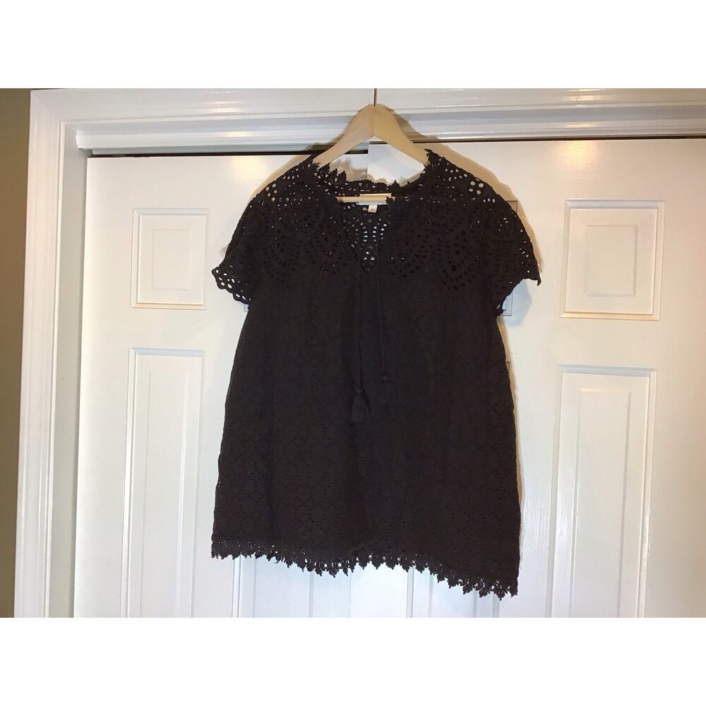 Jennifer & Grace Eyelet/Crochet Lace Tassle Blouse Sz XL Boho Coastal Cottage